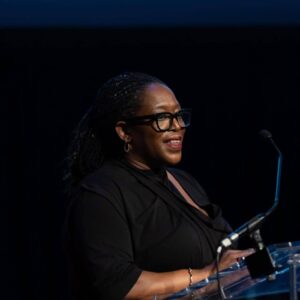 Joyce Howard giving a speech